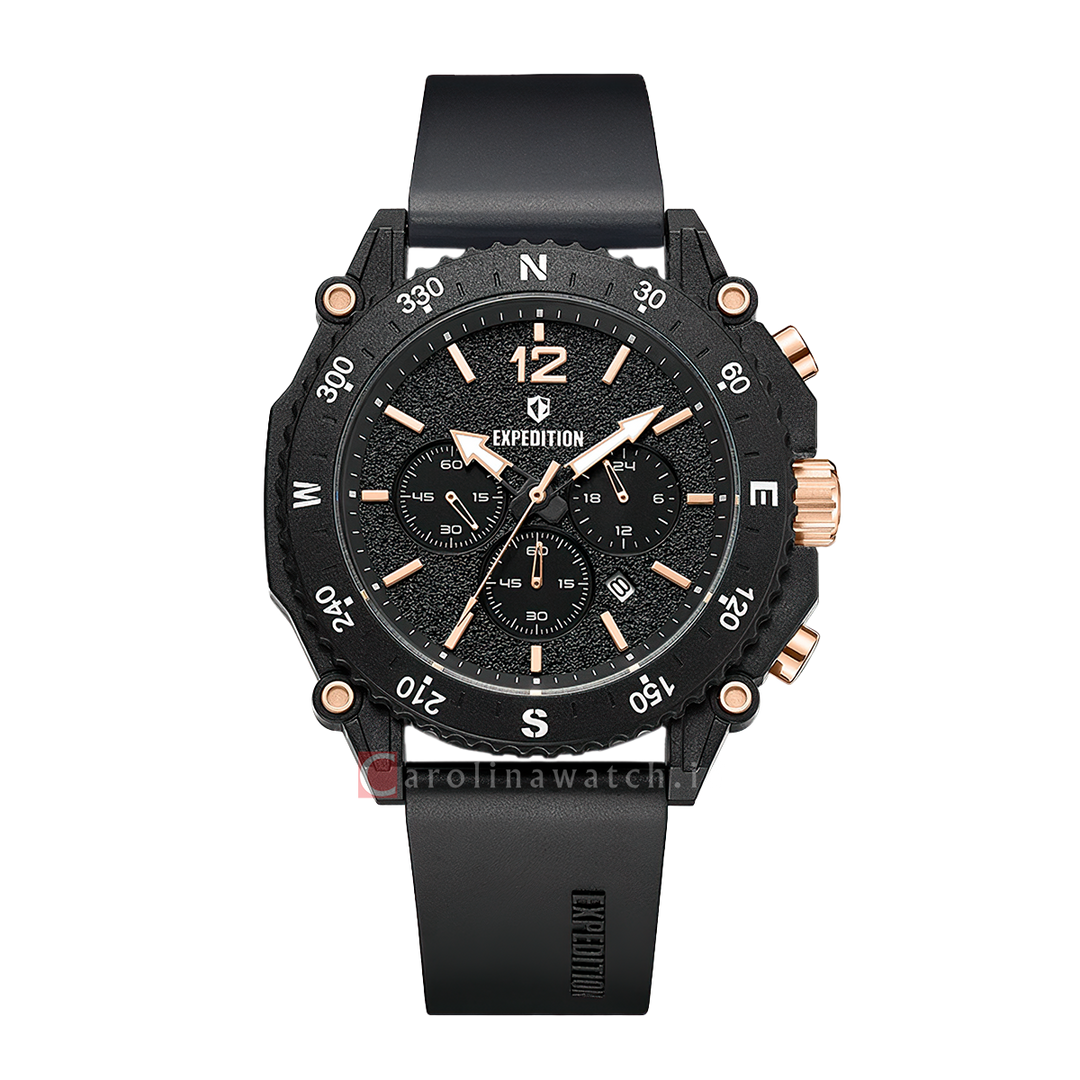 Jam Tangan S Expedition Chronograph E 3009 ECRRGBA Eco Ceramic Men Black Dial Black Rubber Strap