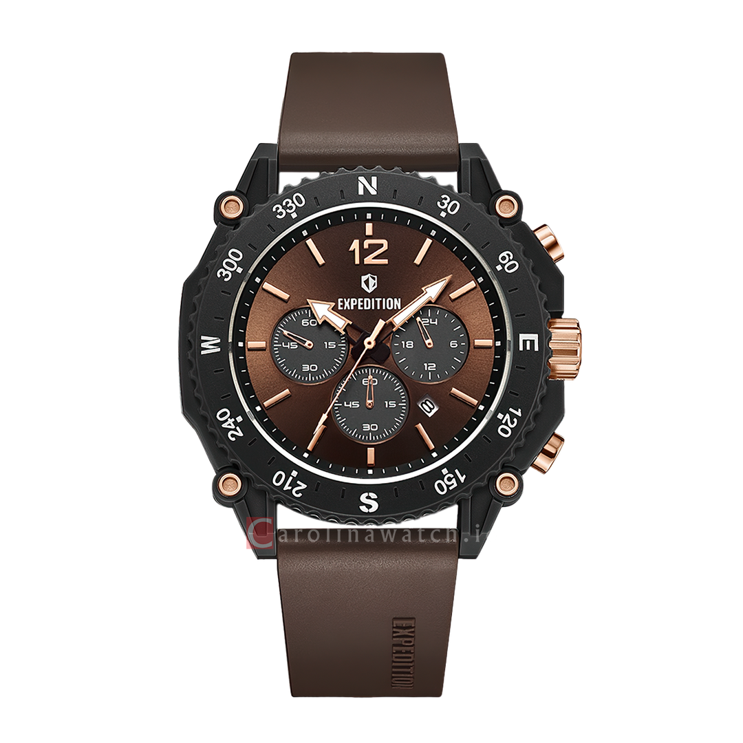 Jam Tangan S Expedition Chronograph E 3009 ECRRGBO Eco Ceramic Men Black Dial Brown Rubber Strap
