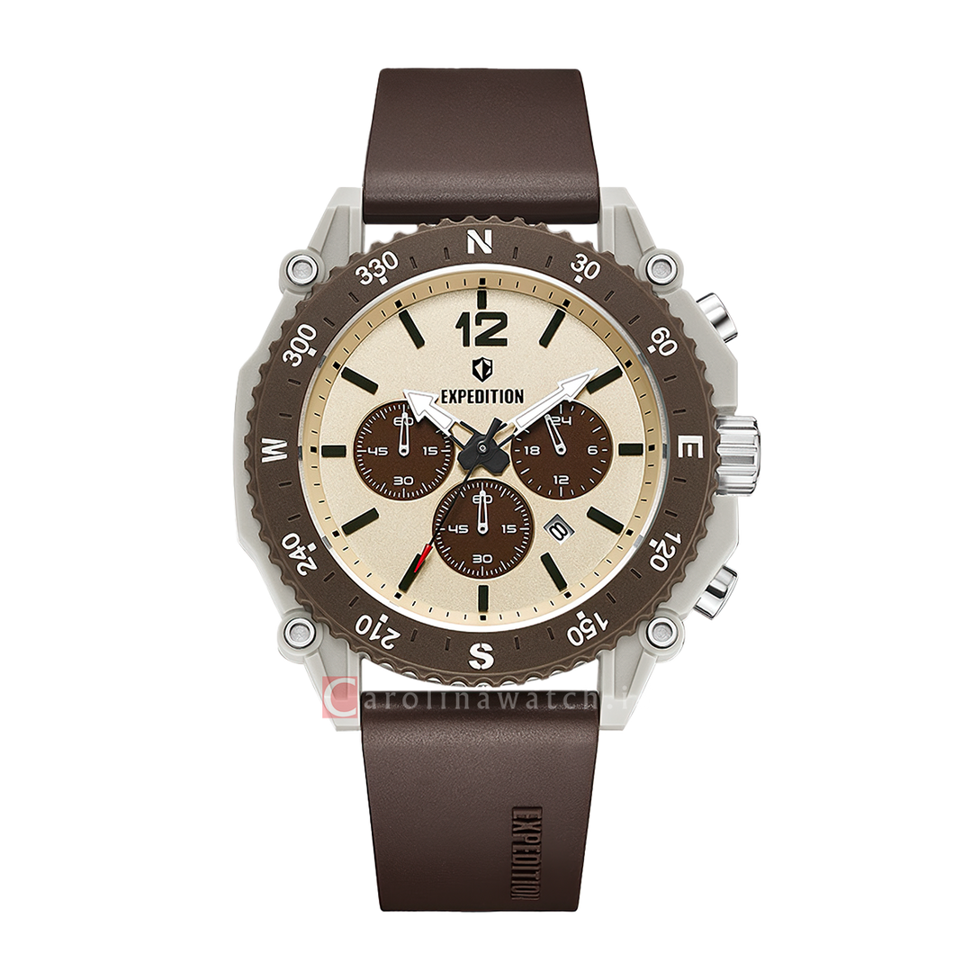 Jam Tangan S Expedition Chronograph E 3009 ECRSSSLBO Eco Ceramic Men Analog Dial Brown Rubber Strap