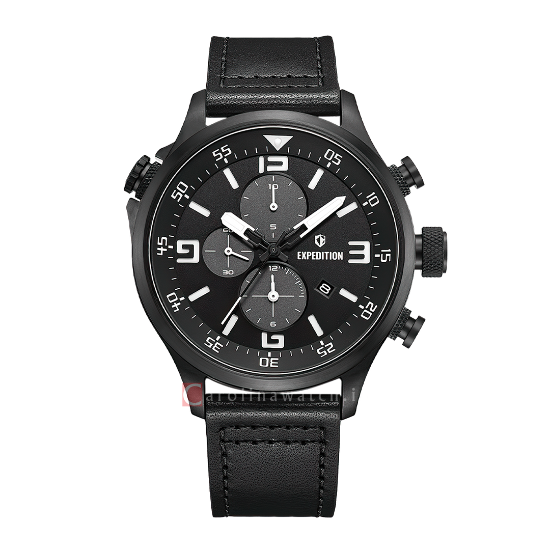 Jam Tangan S Expedition Chronograph E 6318 MCLIPBASL1 Men Black Dial Black Leather Strap