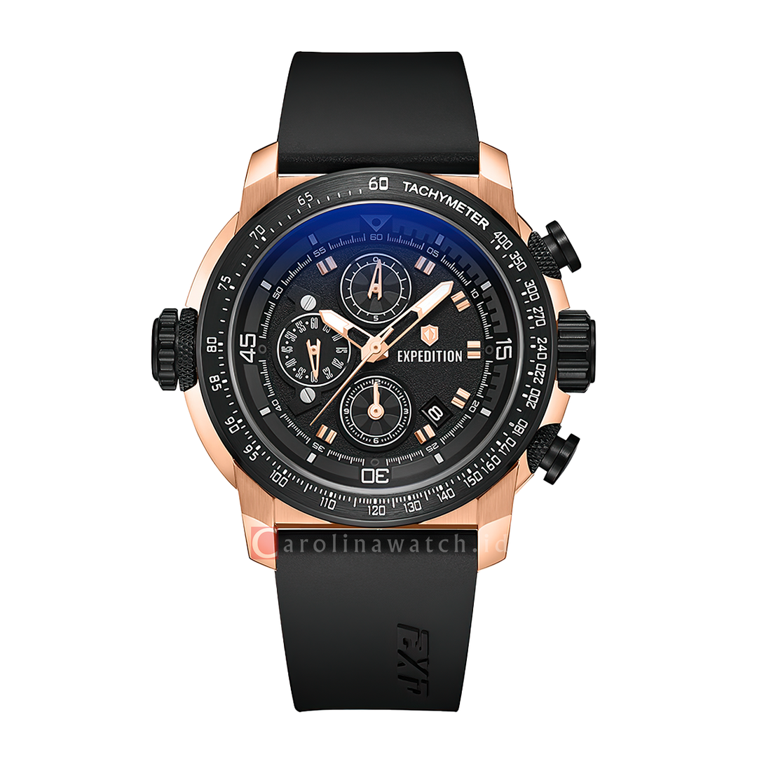 Jam Tangan Expedition Exp Chronograph E 6335 GCRBRBA Men Black Dial Black Rubber Strap