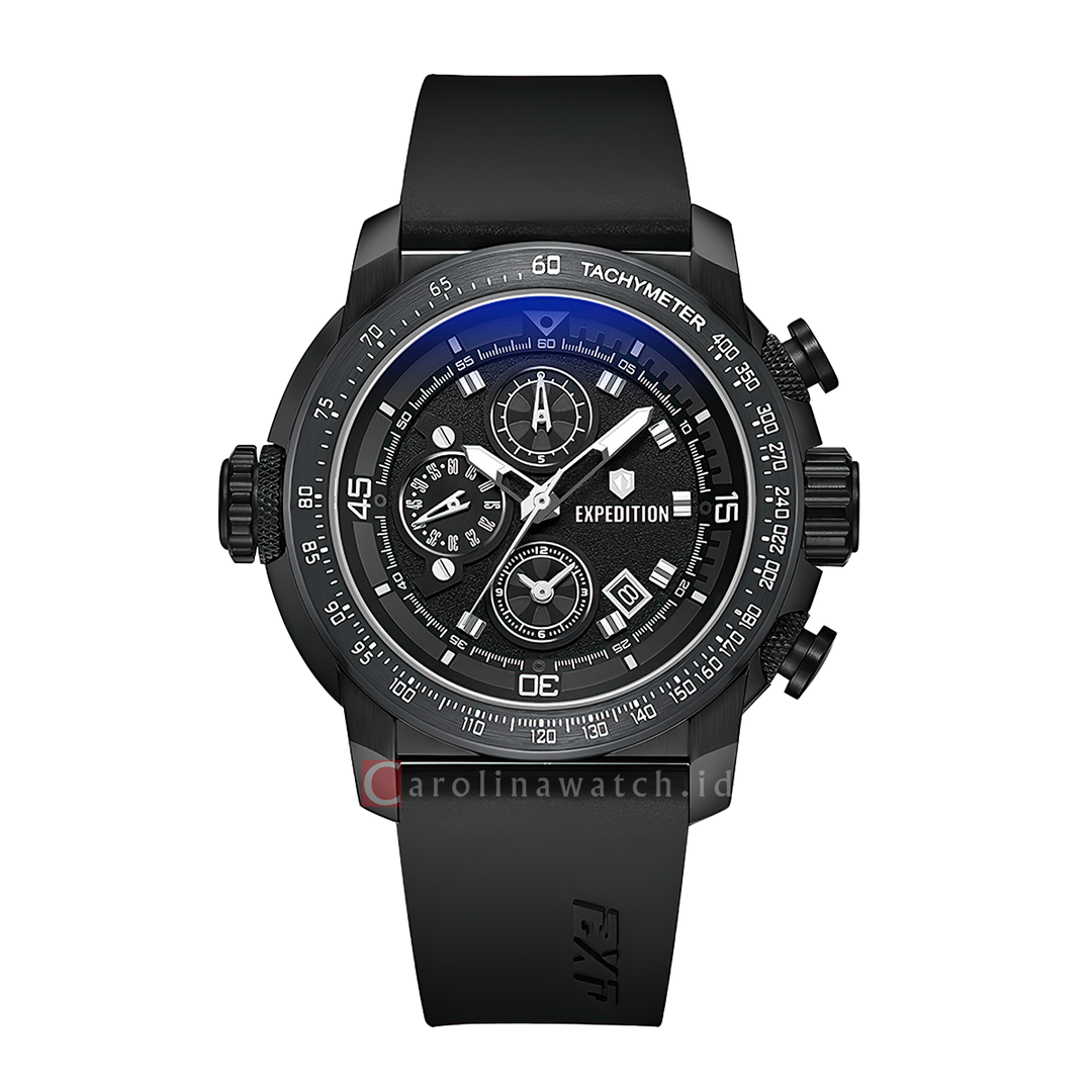 Jam Tangan Expedition Exp Chronograph E 6335 GCREPBA Men Black Dial Black Rubber Strap