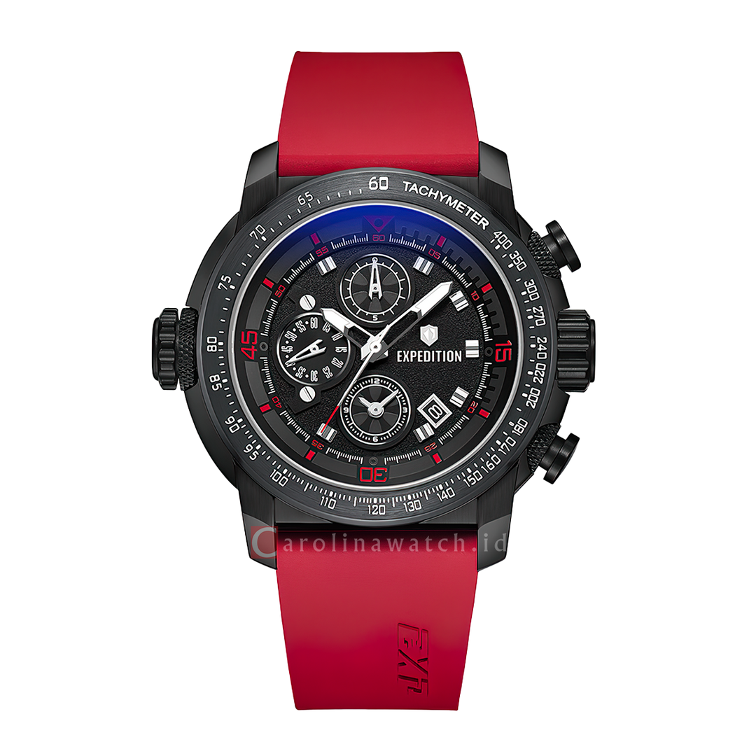 Jam Tangan  Expedition Exp Chronograph E 6335 GCREPBARE Men Black Dial Red Rubber Strap