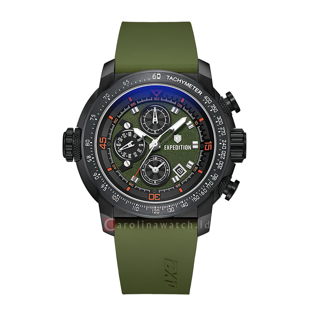 Jam Tangan  Expedition Exp Chronograph E 6335 GCREPGN Men Black Dial Green Rubber Strap