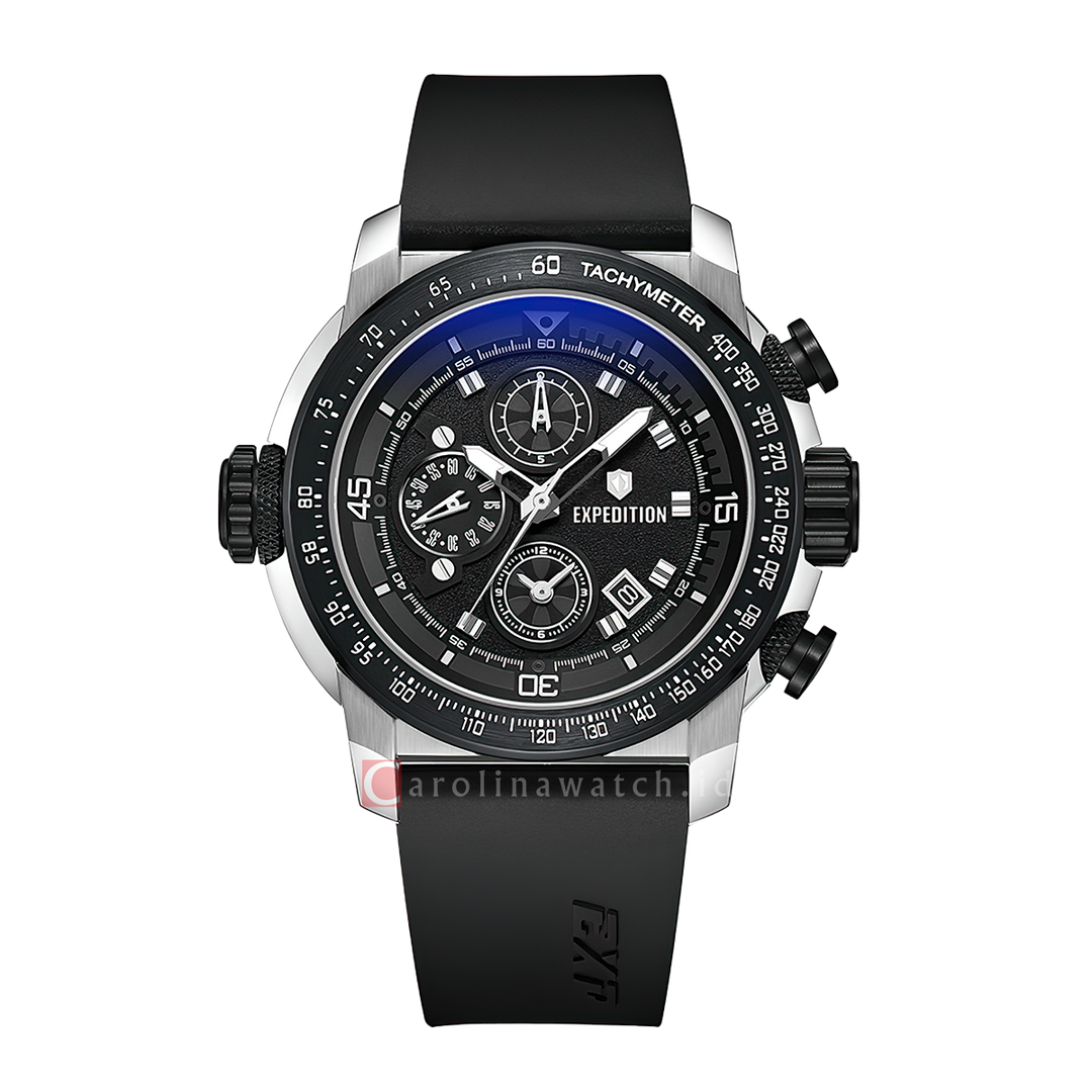 Jam Tangan Expedition Exp Chronograph E 6335 GCRTBBA Men Black Dial Black Rubber Strap