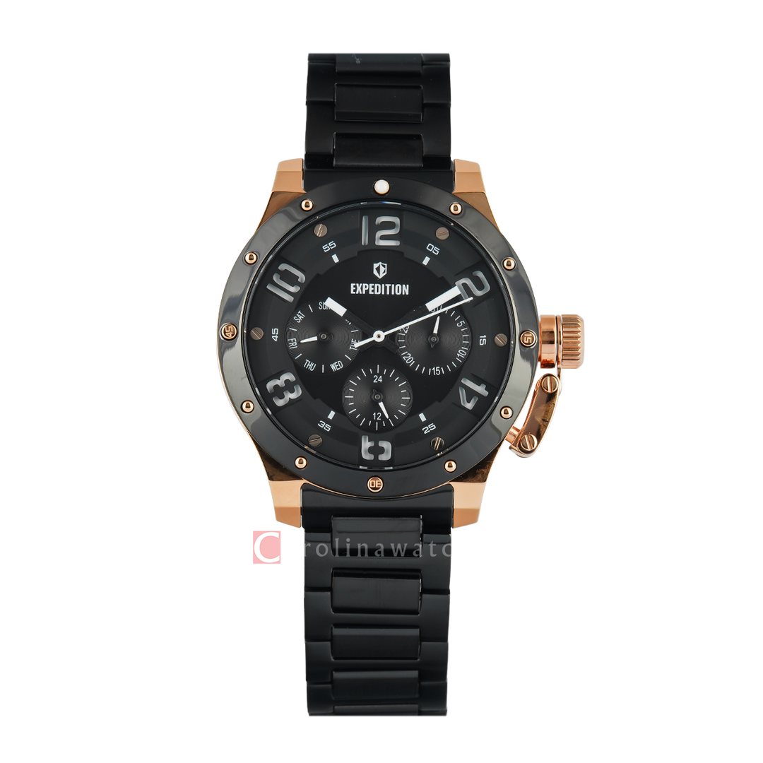 Jam Tangan  Expedition Exp Multifunction E 6381 BFBBRBA1 Women Black Dial Black Stainless Steel Strap