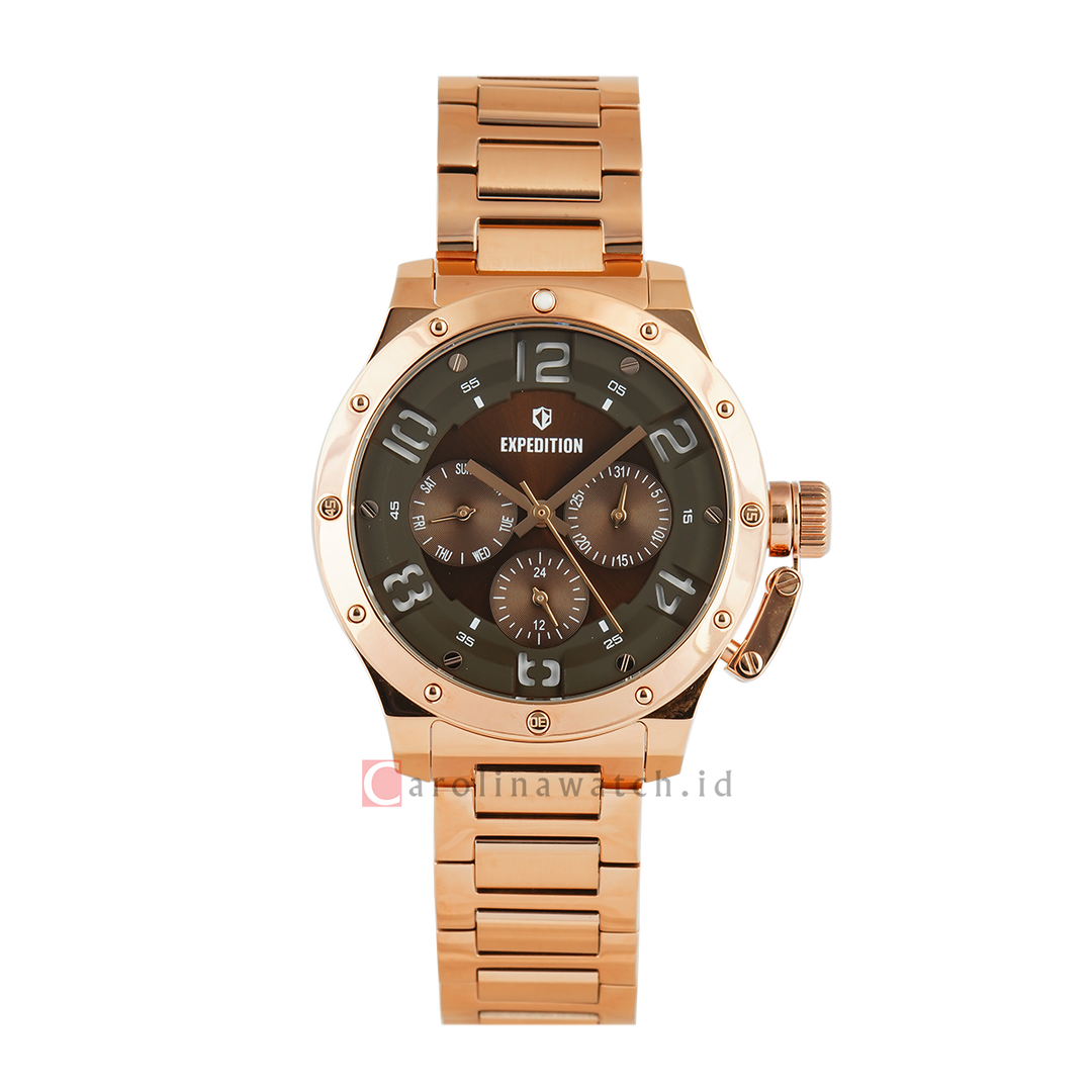 Jam Tangan  Expedition Exp Multifunction E 6381 BFBRGBO1 Women Brown Dial Rose Gold Stainless Steel Strap