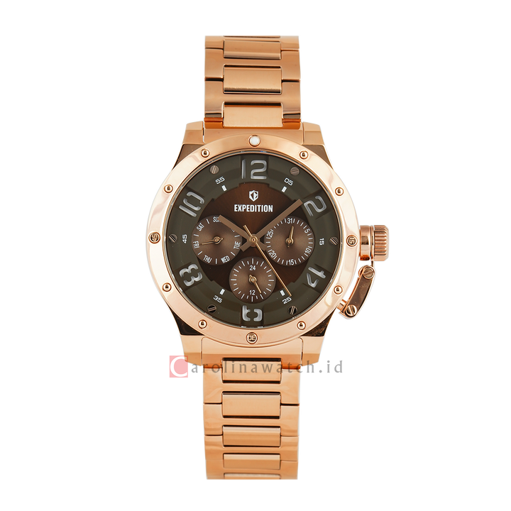 Jam Tangan  Expedition Exp Multifunction E 6381 BFBRGBO1 Women Brown Dial Rose Gold Stainless Steel Strap