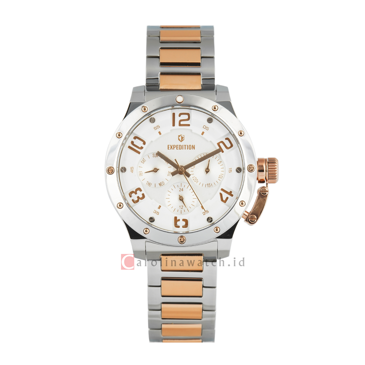 Jam Tangan  Expedition Exp Multifunction E 6381 BFBTRSL1 Women Silver Dial Dual Tone Stainless Steel Strap