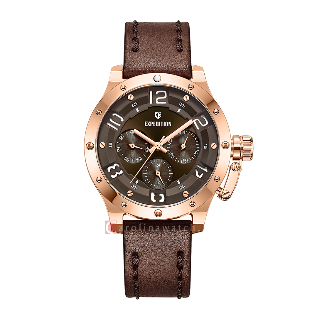 Jam Tangan S Expedition Chronograph E 6381 BFLRGBO1 Women Brown Dial Brown Leather Strap