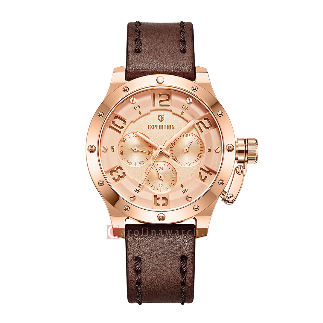 Jam Tangan S Expedition Chronograph E 6381 BFLRGLN1 Women Rose Gold Dial Brown Leather Strap