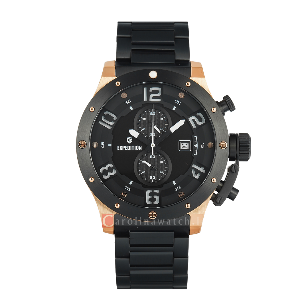Jam Tangan  Expedition Exp Chronograph E 6381 MCBBRBA1 Men Black Dial Black Stainless Steel Strap