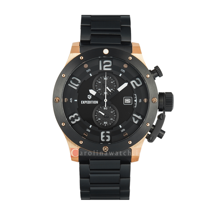 Jam Tangan  Expedition Exp Chronograph E 6381 MCBBRBA1 Men Black Dial Black Stainless Steel Strap