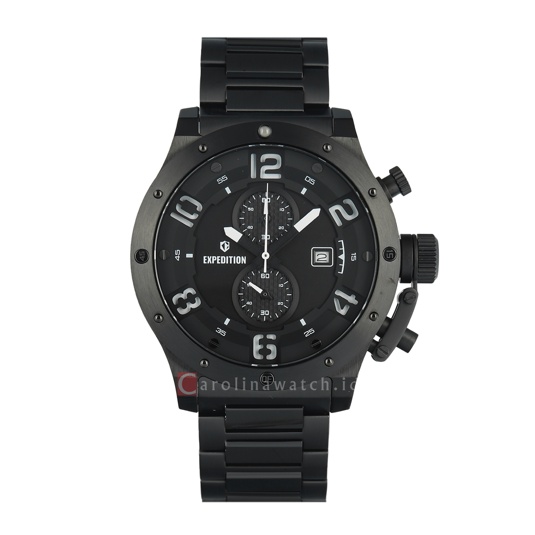 Jam Tangan  Expedition Exp Chronograph E 6381 MCBIPBASL1 Men Black Dial Black Stainless Steel Strap