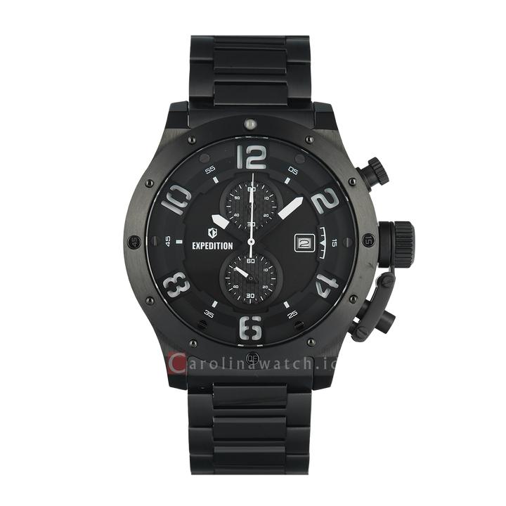 Jam Tangan  Expedition Exp Chronograph E 6381 MCBIPBASL1 Men Black Dial Black Stainless Steel Strap