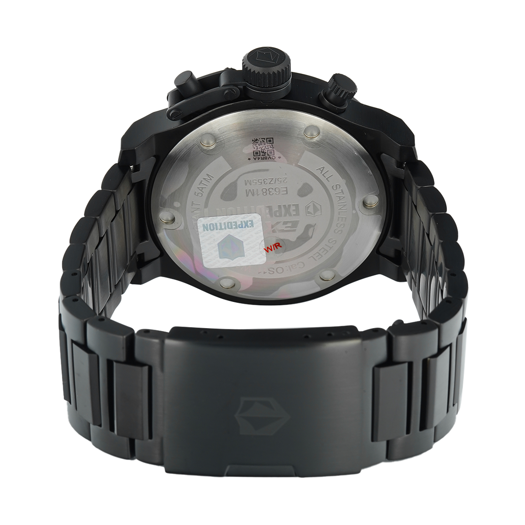 Jam Tangan  Expedition Exp Chronograph E 6381 MCBIPBASL1 Men Black Dial Black Stainless Steel Strap