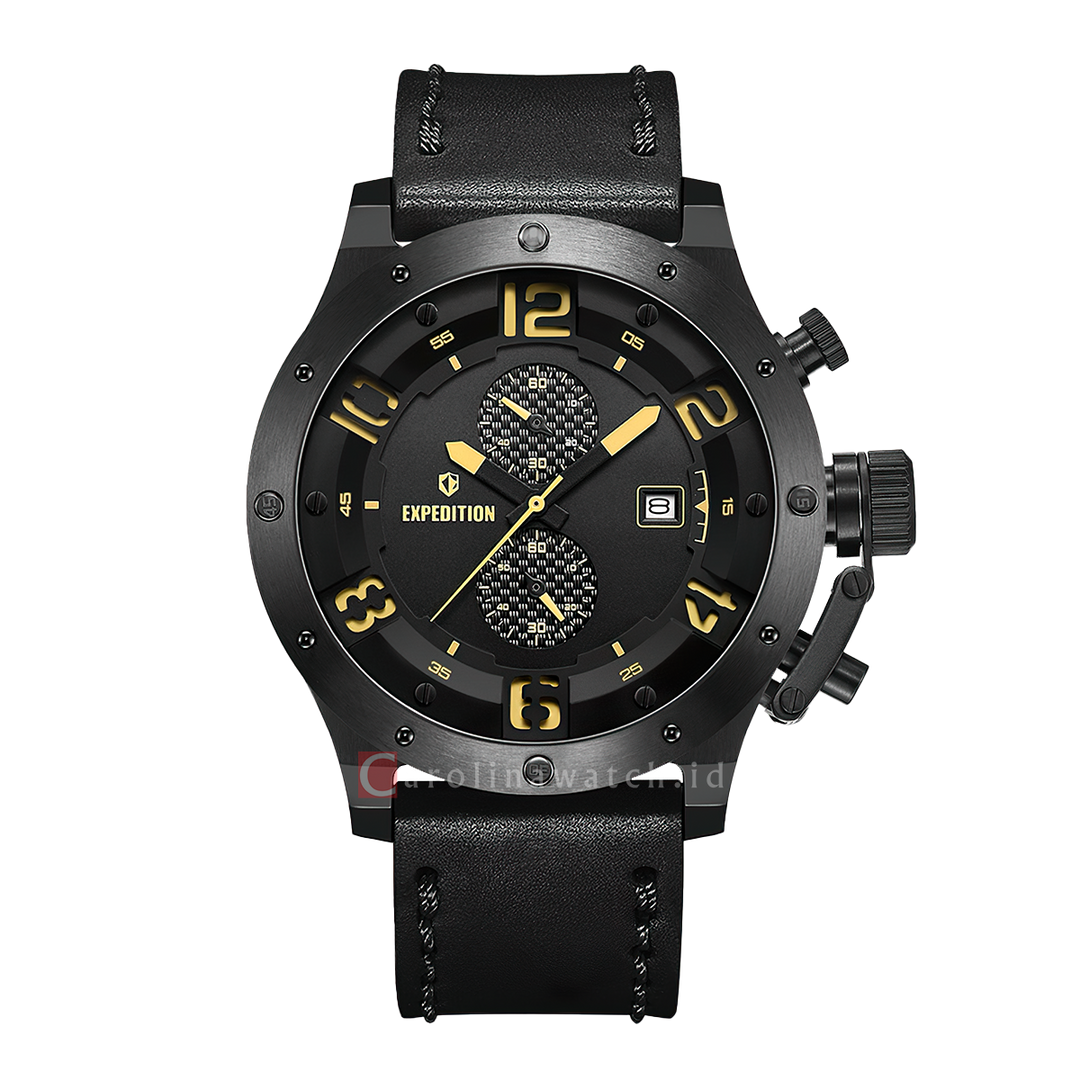 Jam Tangan S Expedition Chronograph E 6381 MCLIPBAIVBO1 Men Black Dial Black Leather Strap