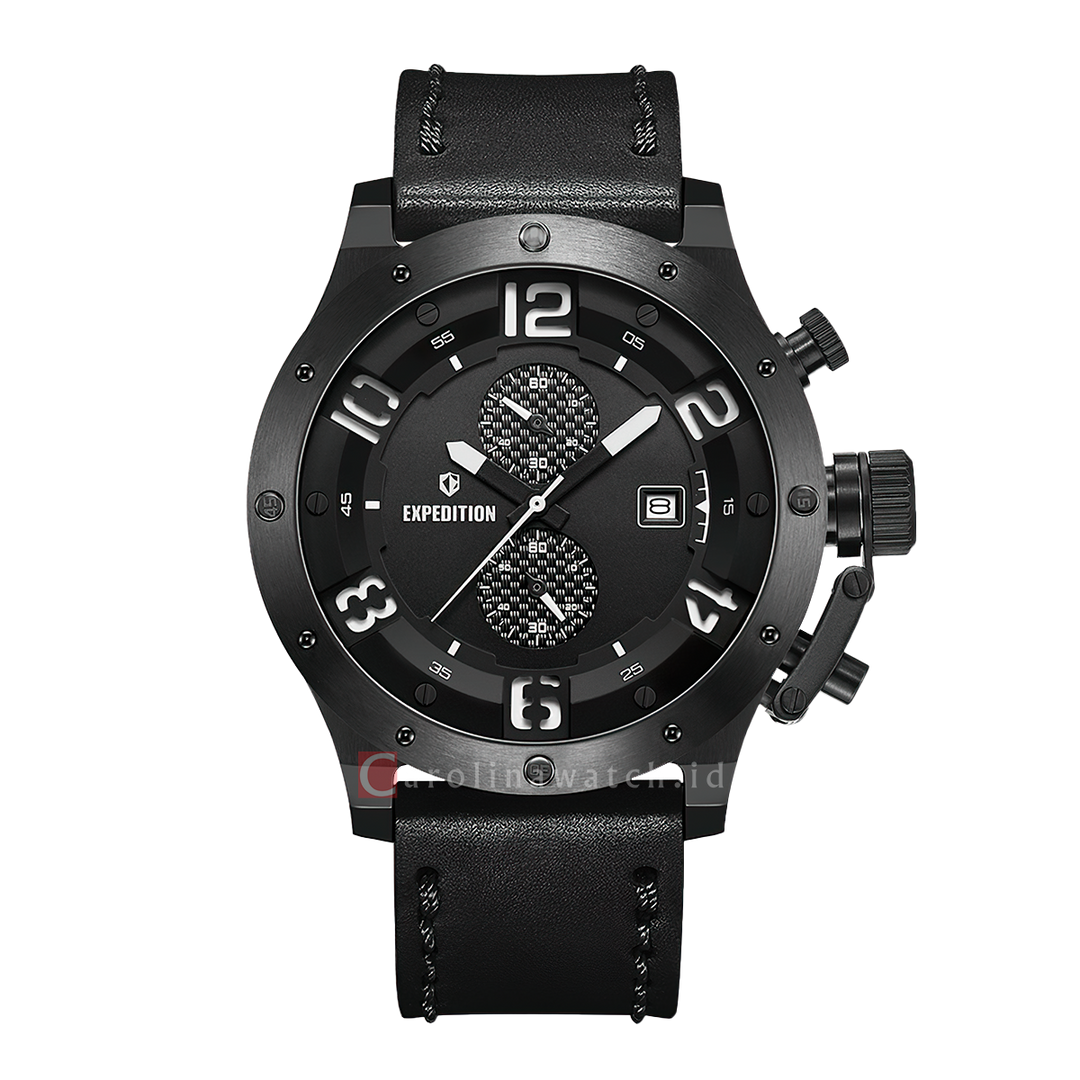 Jam Tangan S Expedition Chronograph E 6381 MCLIPBASL1 Men Black Dial Black Leather Strap