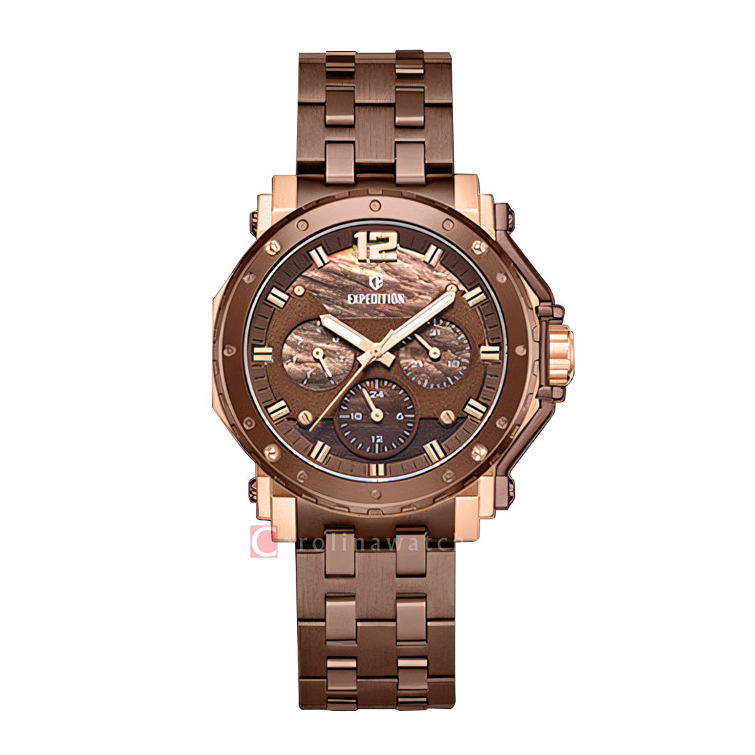 Jam Tangan S Expedition Chronograph E 6402 BFBROBO Women Brown Dial Brown Stainless Steel Strap
