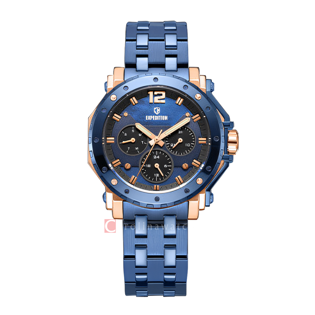 Jam Tangan S Expedition Chronograph E 6402 BFBURBU Women Blue Dial Blue Stainless Steel Strap