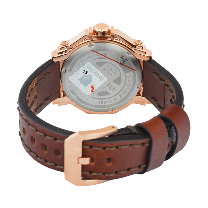 Jam Tangan S Expedition Chronograph E 6402 BFLRGSL Women Silver Dial Brown Leather Strap