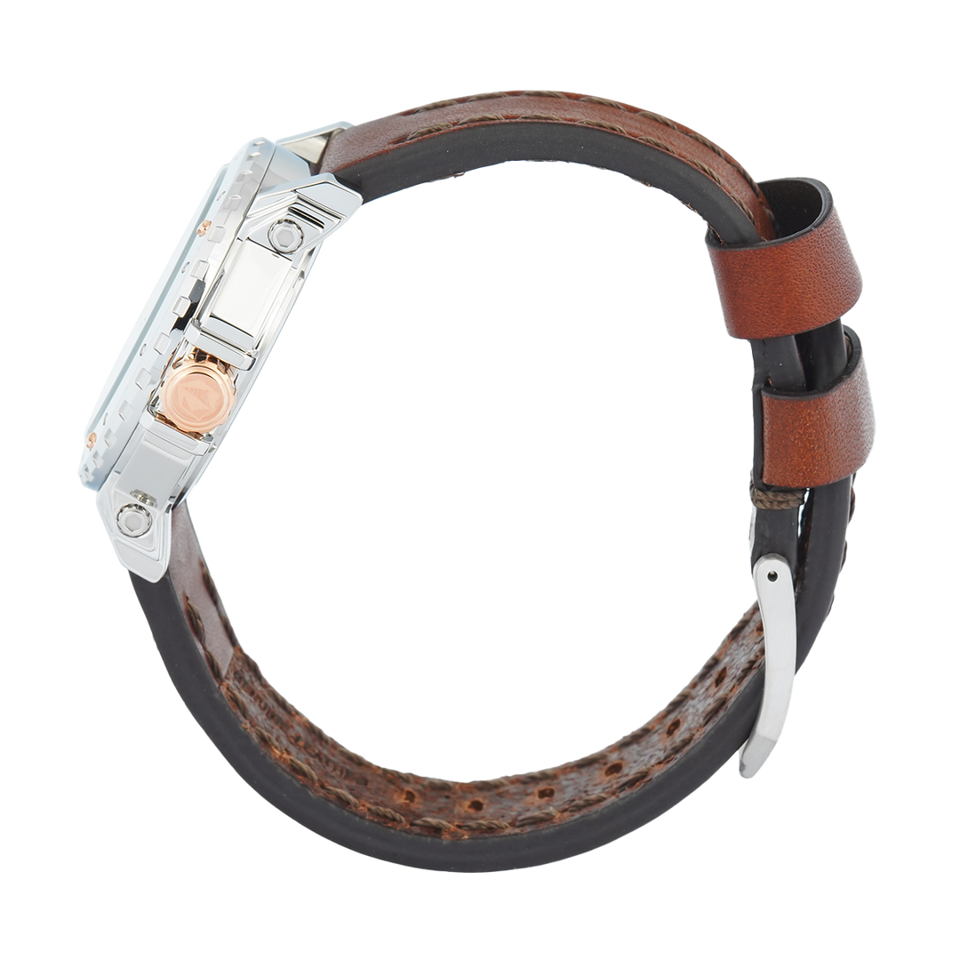 Jam Tangan S Expedition Chronograph E 6402 BFLSSRGSL Women Silver Dial Brown Leather Strap