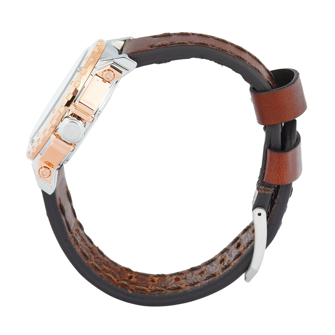 Jam Tangan S Expedition Chronograph E 6402 BFLTRSL Women White Dial Brown Leather Strap