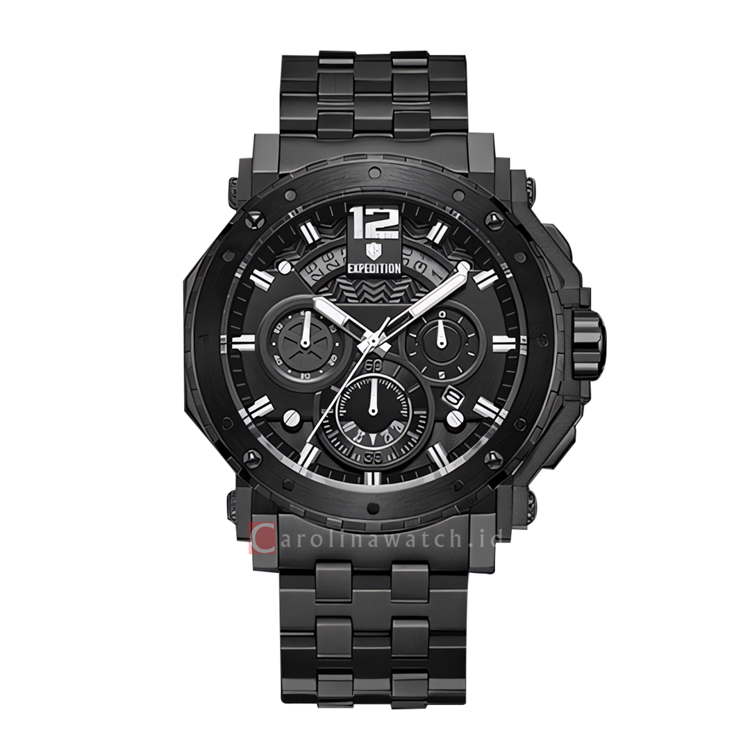 Jam Tangan S Expedition Chronograph E 6402 MCBIPBASL Men Black Dial Black Stainless Steel Strap