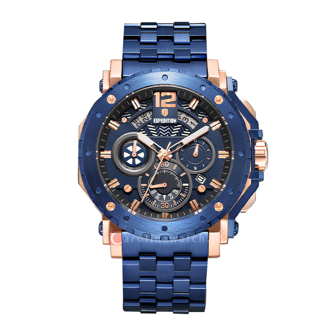 Jam Tangan S Expedition Chronograph E 6402 MCBURBU Men Blue Dial Blue Stainless Steel Strap