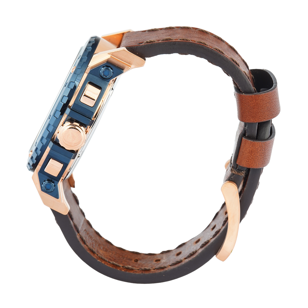 Jam Tangan S Expedition Chronograph E 6402 MCLURBU Men Blue Dial Brown Leather Strap