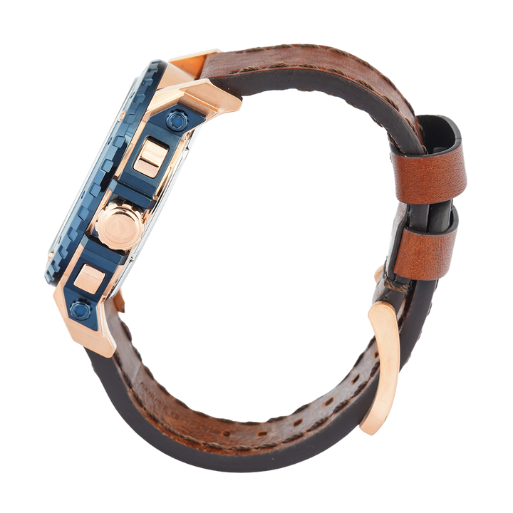 Jam Tangan S Expedition Chronograph E 6402 MCLURBU Men Blue Dial Brown Leather Strap