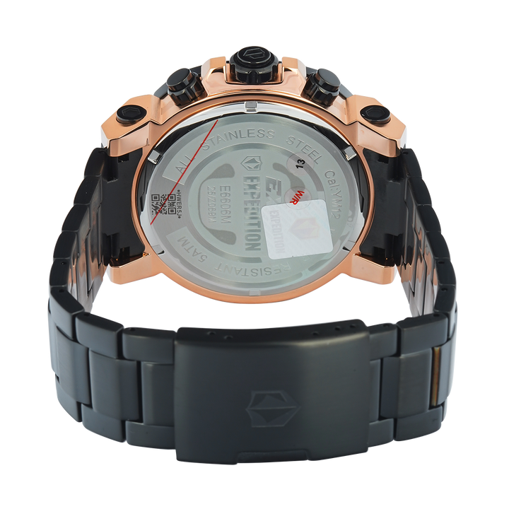 Jam Tangan S Expedition Chronograph E 6606 MCBBRBA Men Black Dial Black Stainless Steel Strap