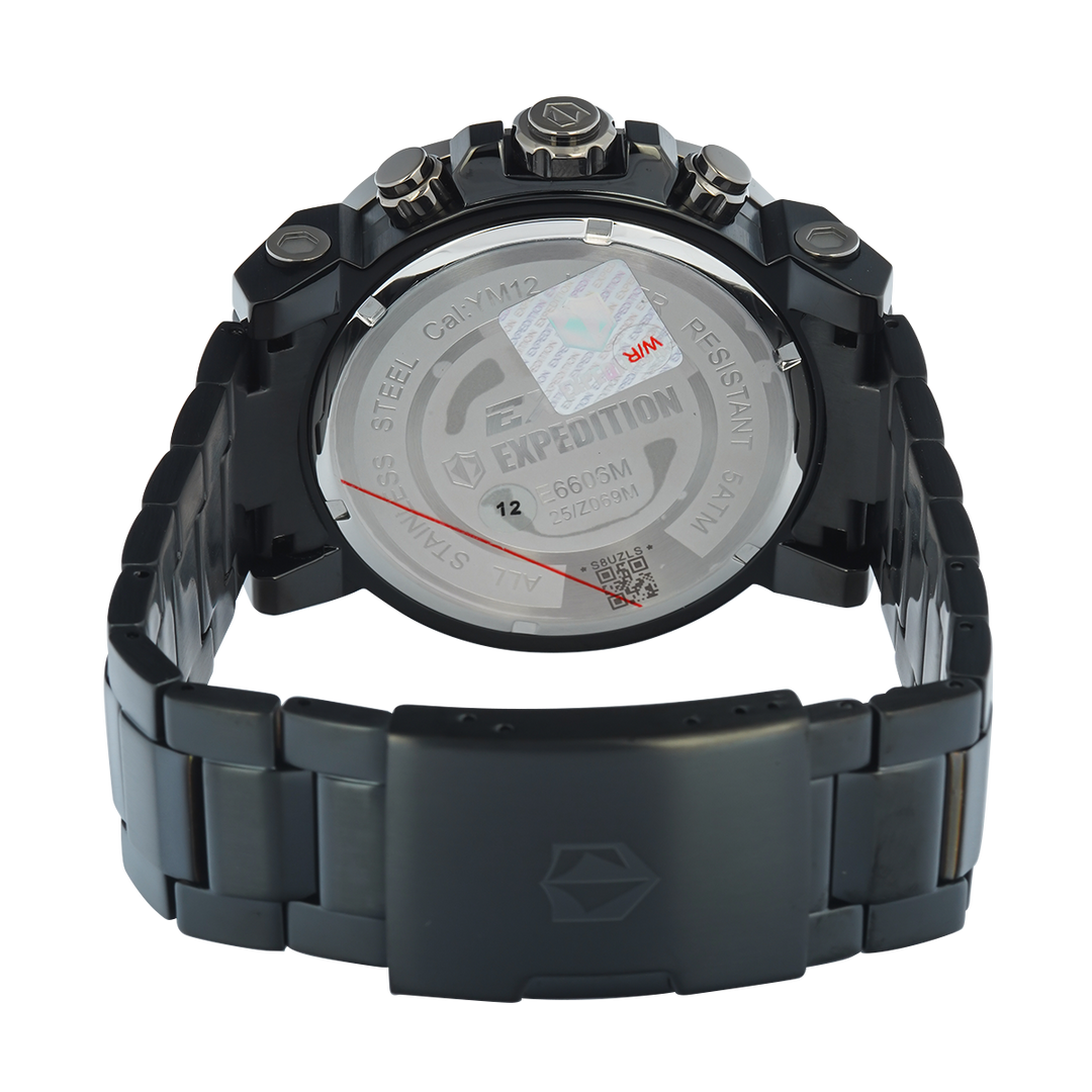 Jam Tangan S Expedition Chronograph E 6606 MCBEPBASL Men Black Dial Black Stainless Steel Strap