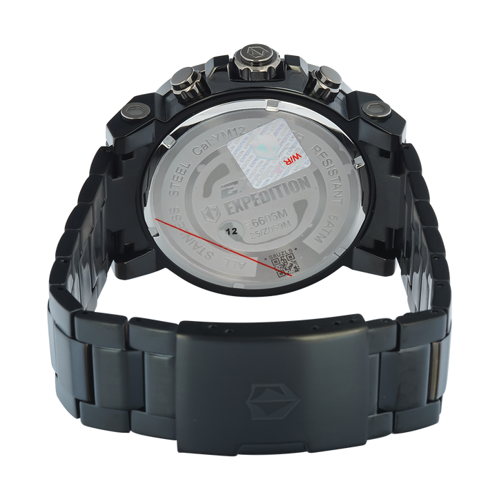 Jam Tangan S Expedition Chronograph E 6606 MCBEPBASL Men Black Dial Black Stainless Steel Strap