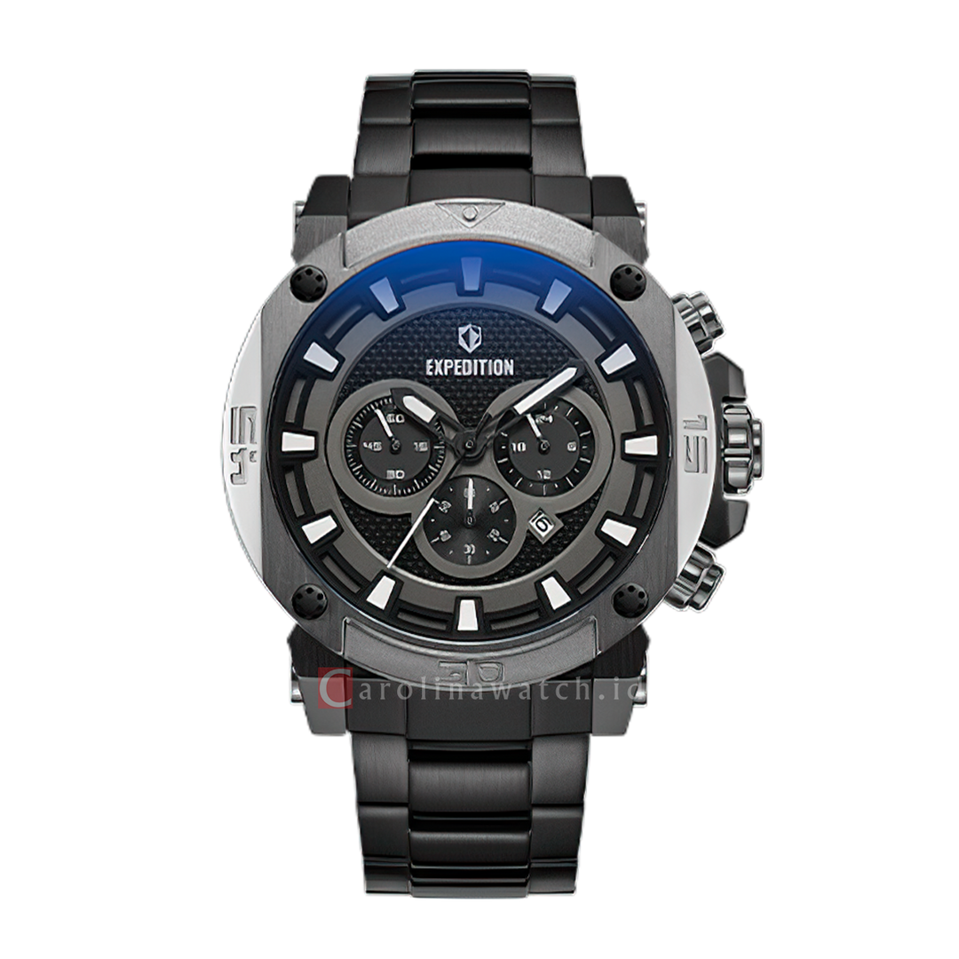 Jam Tangan S Expedition Chronograph E 6606 MCBEPBASL Men Black Dial Black Stainless Steel Strap