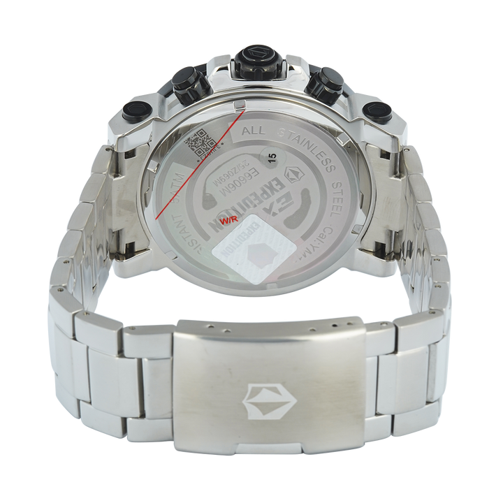 Jam Tangan S Expedition Chronograph E 6606 MCBTBBASL Men Black Dial Stainless Steel Strap