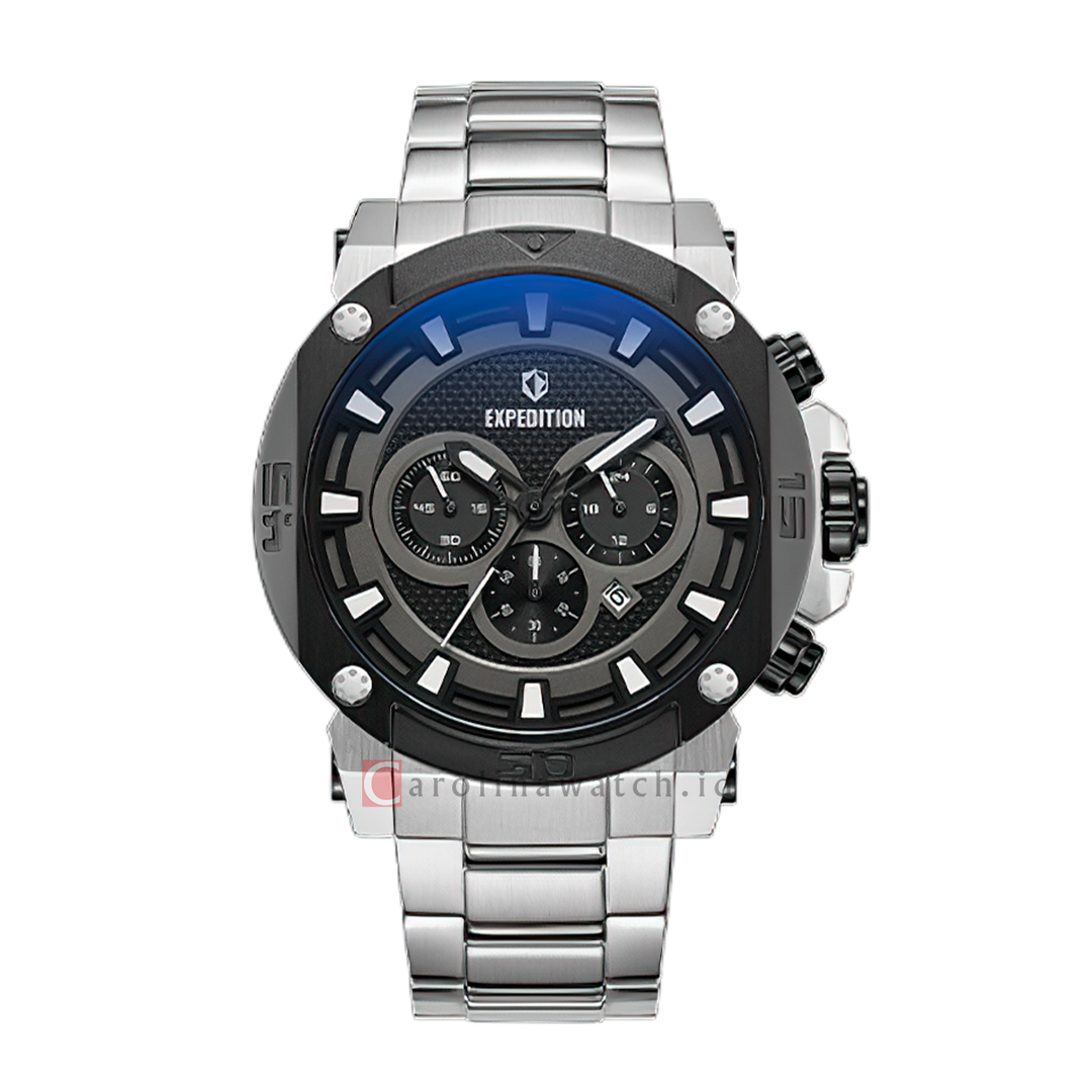Jam Tangan S Expedition Chronograph E 6606 MCBTBBASL Men Black Dial Stainless Steel Strap
