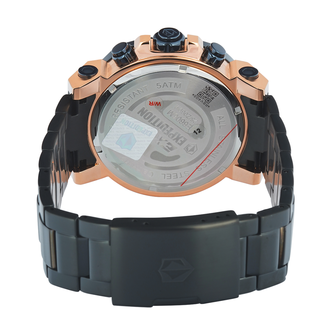 Jam Tangan S Expedition Chronograph E 6606 MCBURBABU Men Blue Dial Black Stainless Steel Strap
