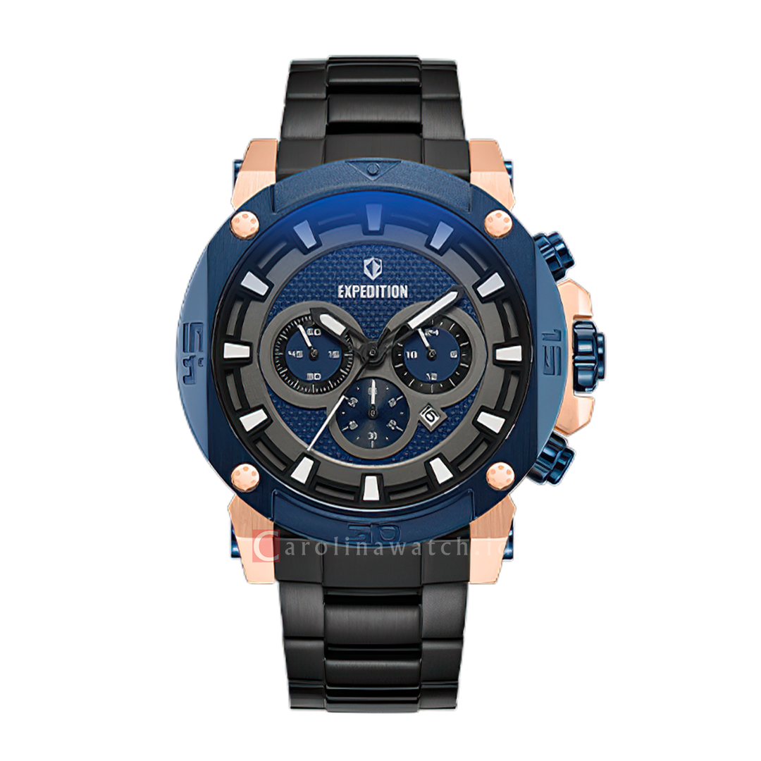 Jam Tangan S Expedition Chronograph E 6606 MCBURBABU Men Blue Dial Black Stainless Steel Strap