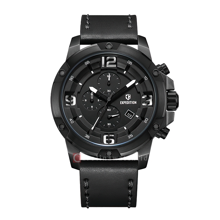 Jam Tangan Expedition Chronograph E 6698 MCLIPBASL Men Black Dial Black Genuine Leather Strap