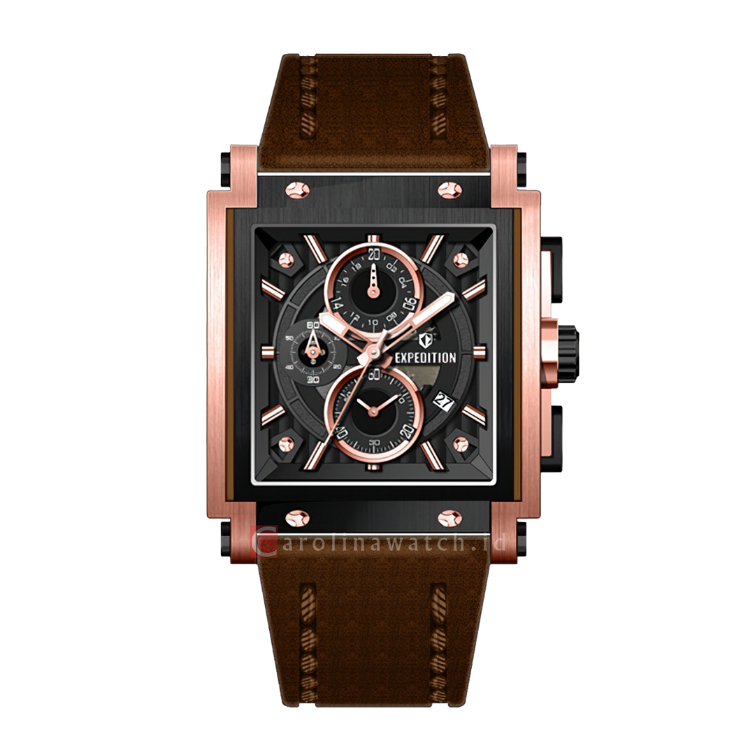 Jam Tangan Expedition E 6731 GCLBRBA Men Black Dial Brown Leather Strap