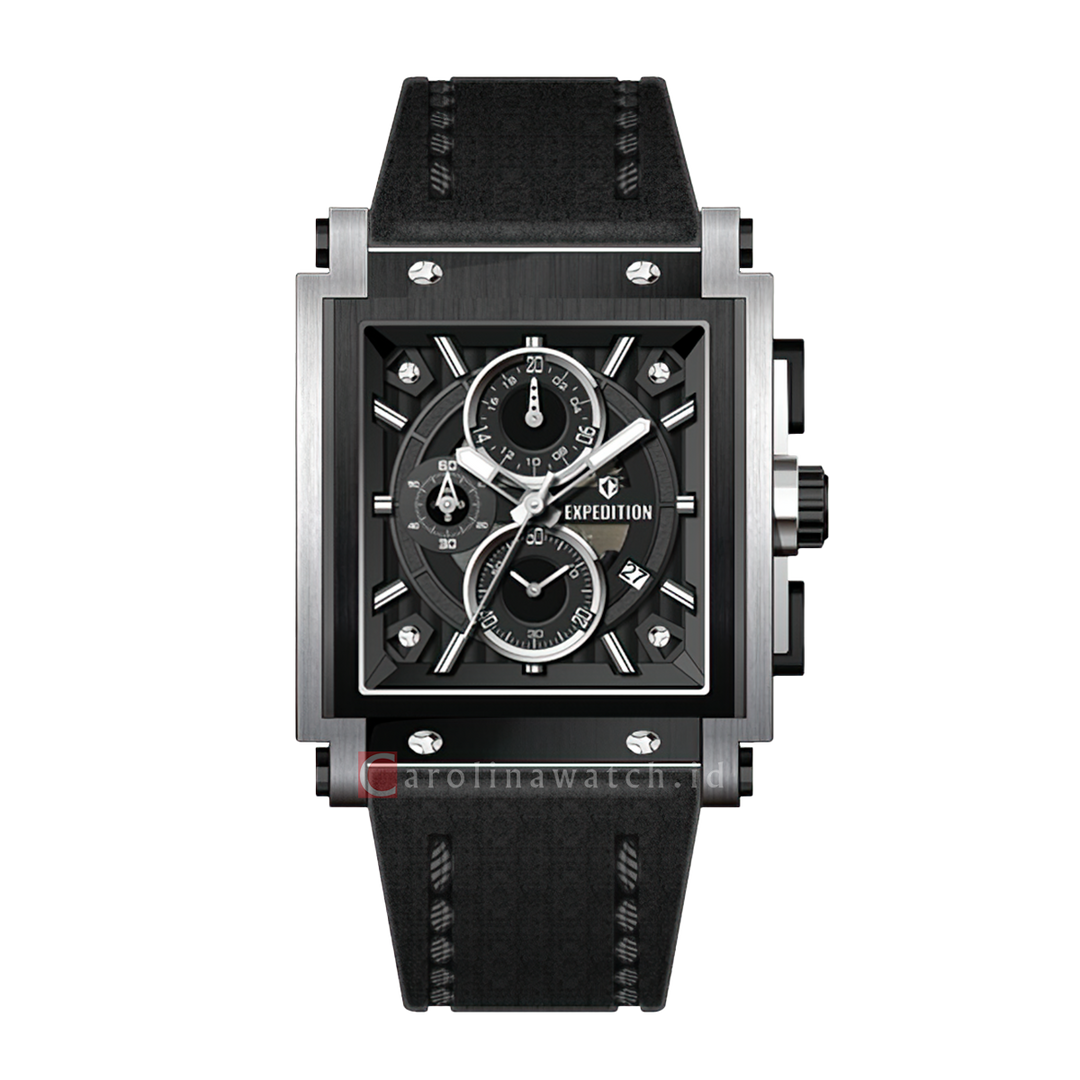 Jam Tangan Expedition E 6731 GCLTBBA Men Black Dial Black Leather Strap
