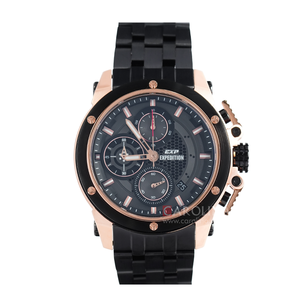 Jam Tangan Expedition Chronograph E 6748 MCBBRBABA Men Black Dial Black Stainless Steel Strap