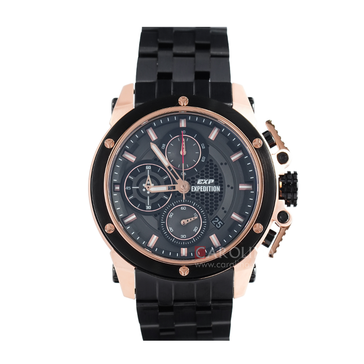 Jam Tangan Expedition Chronograph E 6748 MCBBRBABA Men Black Dial Black Stainless Steel Strap