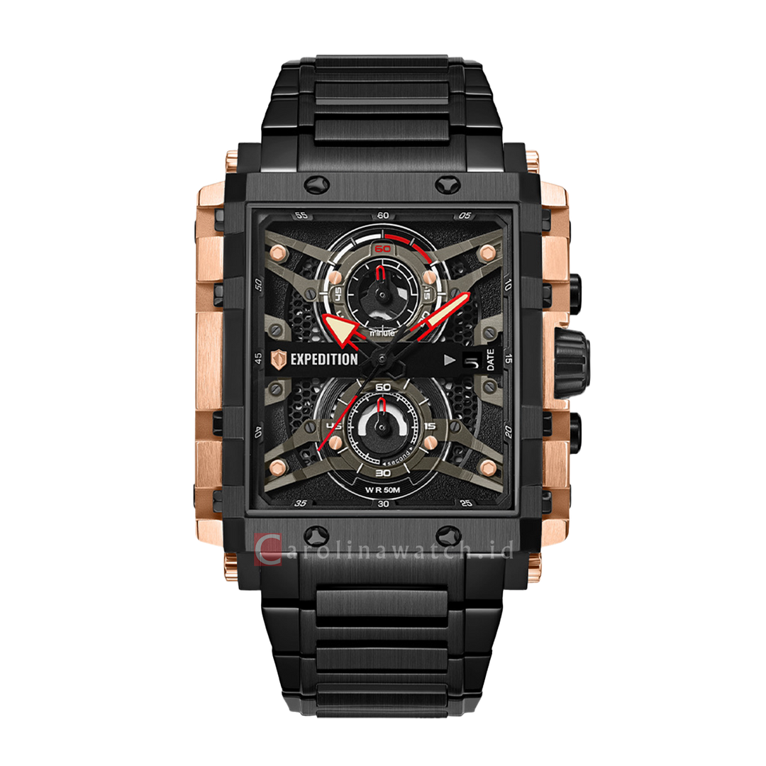 Jam Tangan Expedition Chronograph E 6757 MCBBRBA1 Men Black Dial Black Stainless Steel Strap