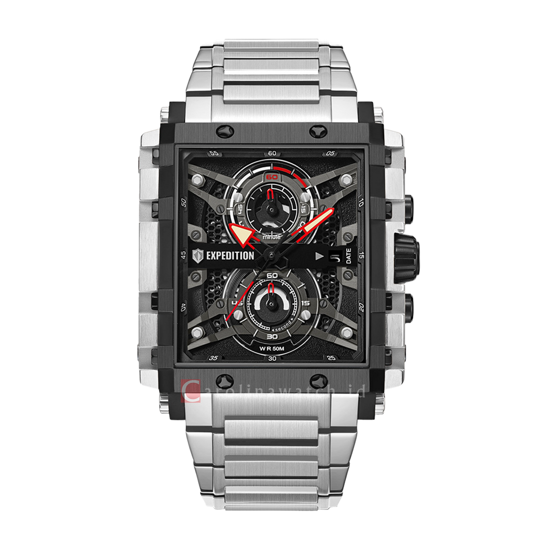 Jam Tangan Expedition Chronograph E 6757 MCBTBBA1 Men Black Dial Stainless Steel Strap