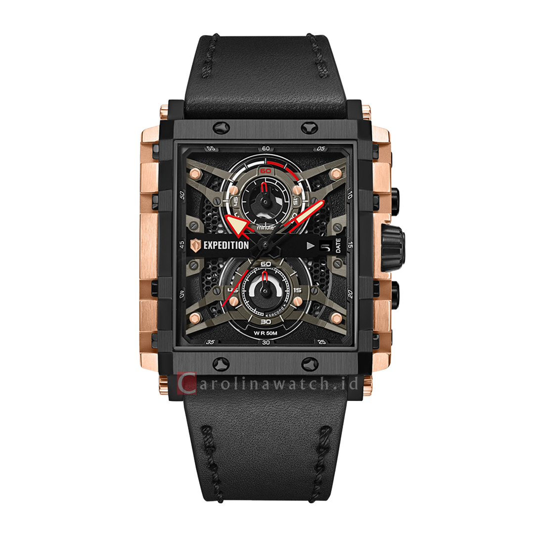 Jam Tangan Expedition Chronograph E 6757 MCLBRBA1 Men Black Dial Black Leather Strap