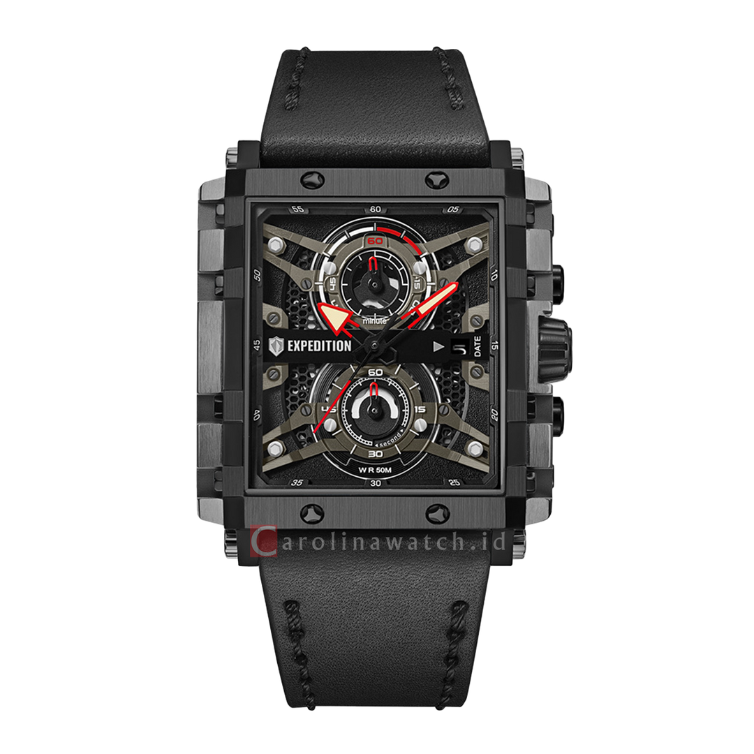 Jam Tangan Expedition Chronograph E 6757 MCLEPBA1 Men Black Dial Black Leather Strap