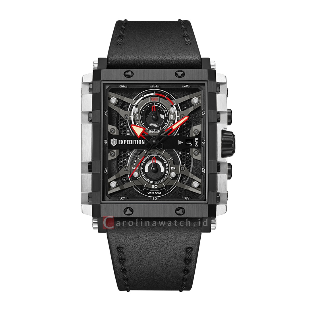 Jam Tangan Expedition Chronograph E 6757 MCLTBBA1 Men Black Dial Black Leather Strap