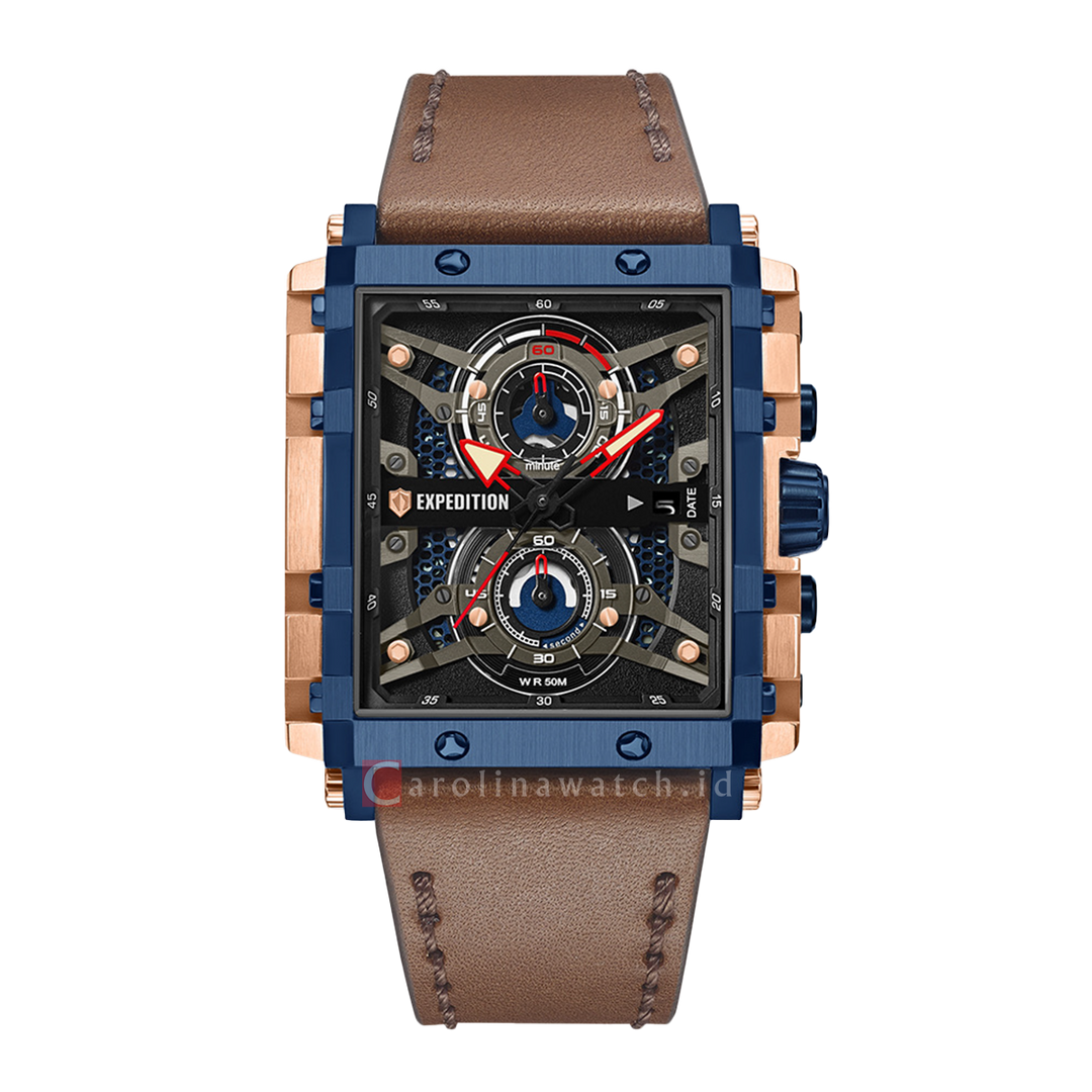Jam Tangan Expedition Chronograph E 6757 MCLURBA1 Men Analog Dial Brown Leather Strap